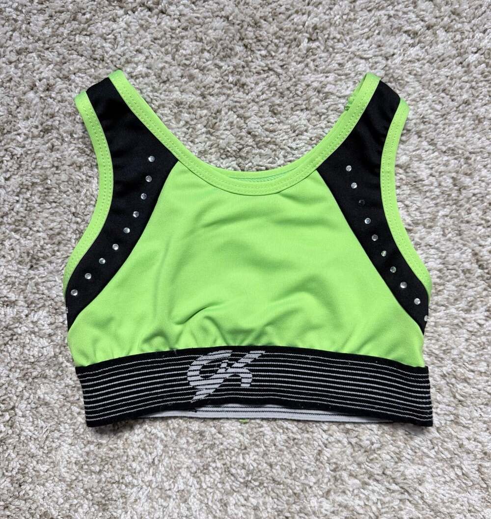 GK Elite Children's S Green and Black Rhinestone Sports Bra Top